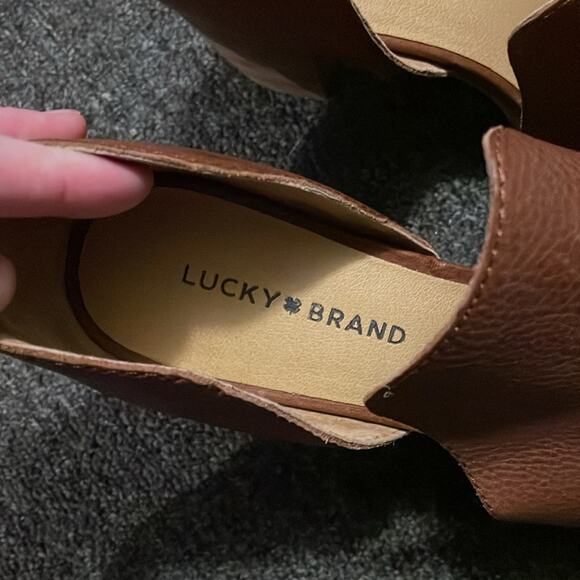 Lucky Brand Junai Style Saddle Brown Leather Open Toe & Sides Booties Women's 11 - Picture 3 of 6